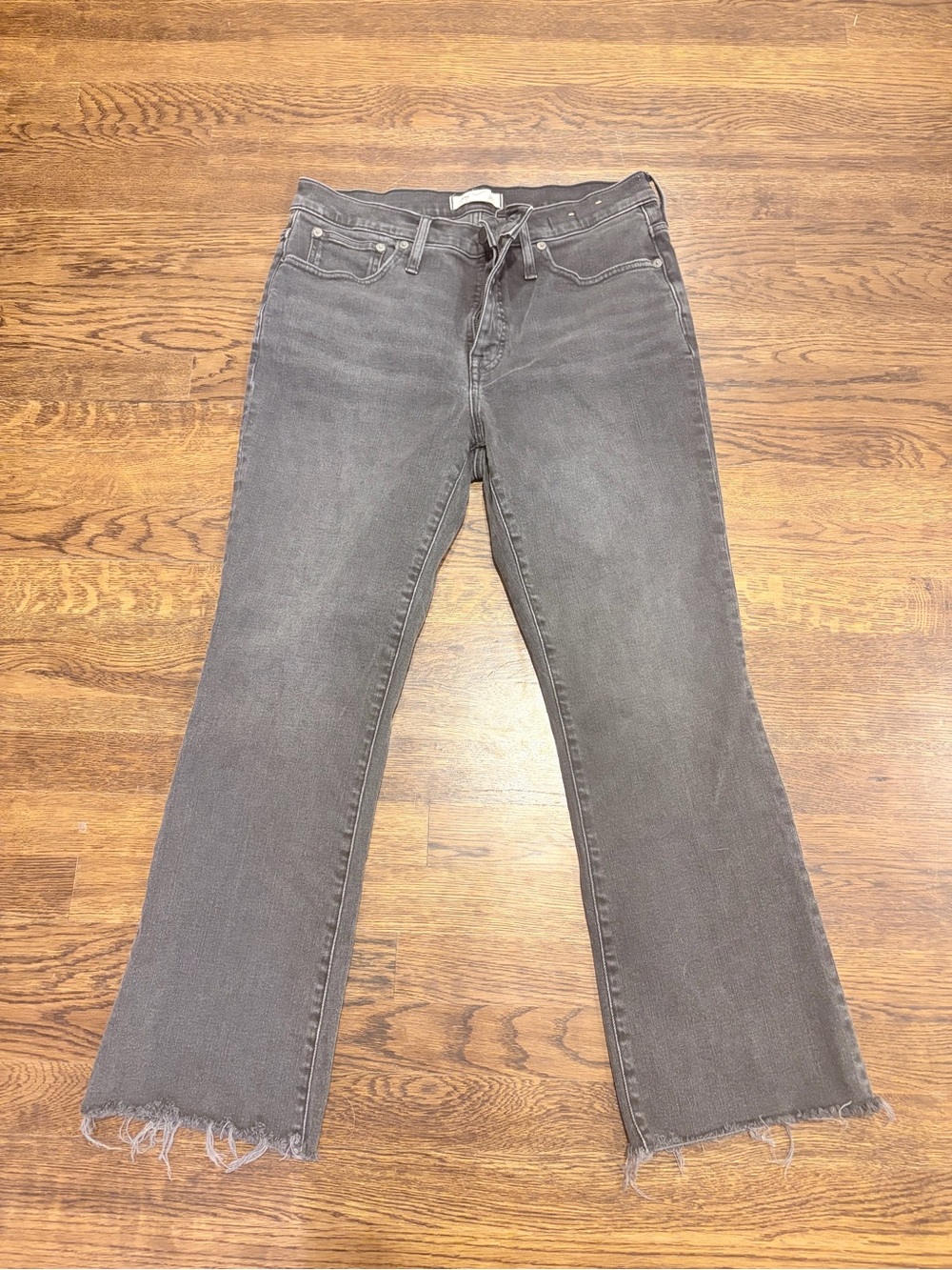 Madewell Gray Flare Jeans with Raw Hem